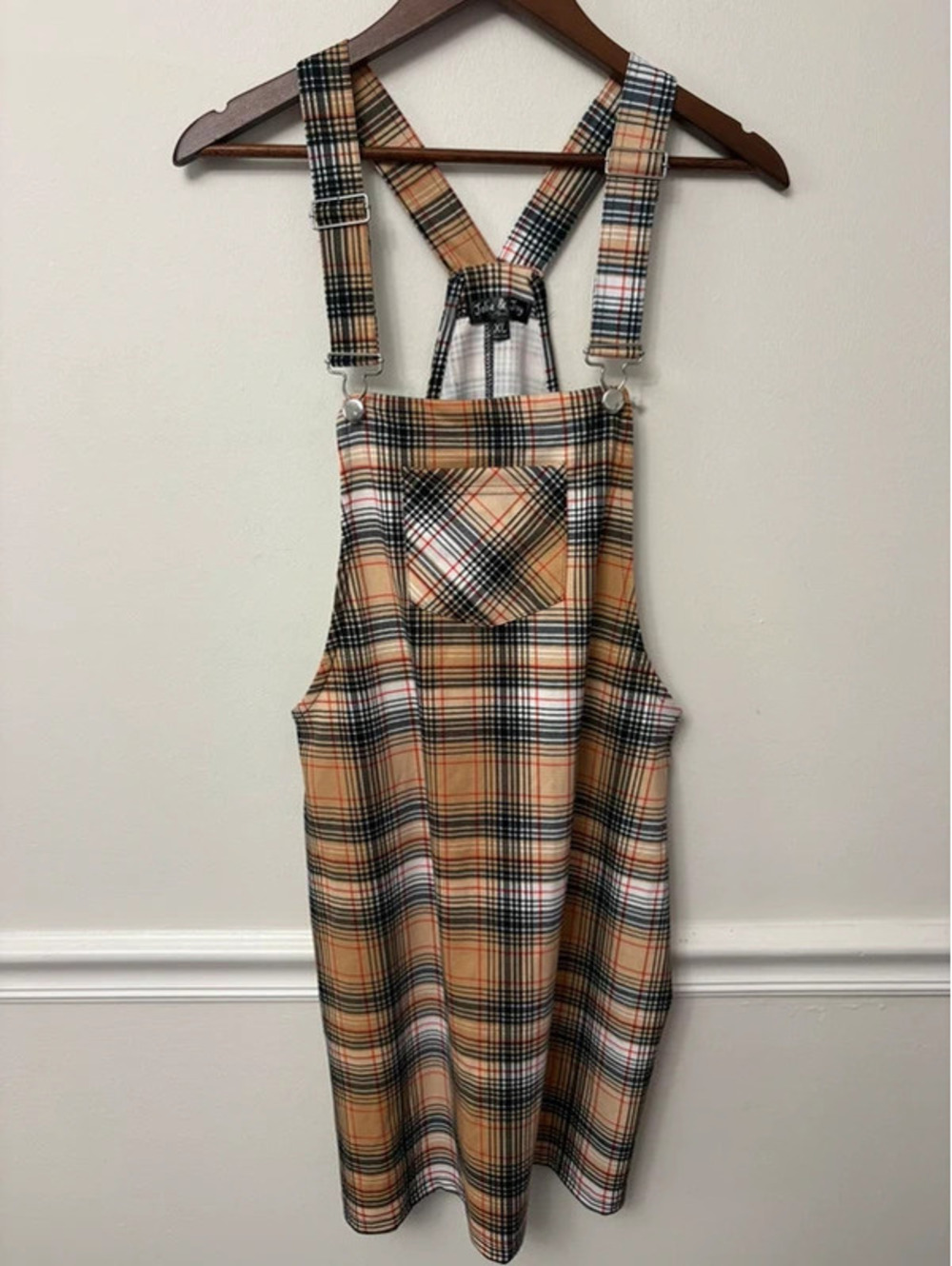 Plaid Overall Mini Dress Adjustable Straps Pinafore Y2K
